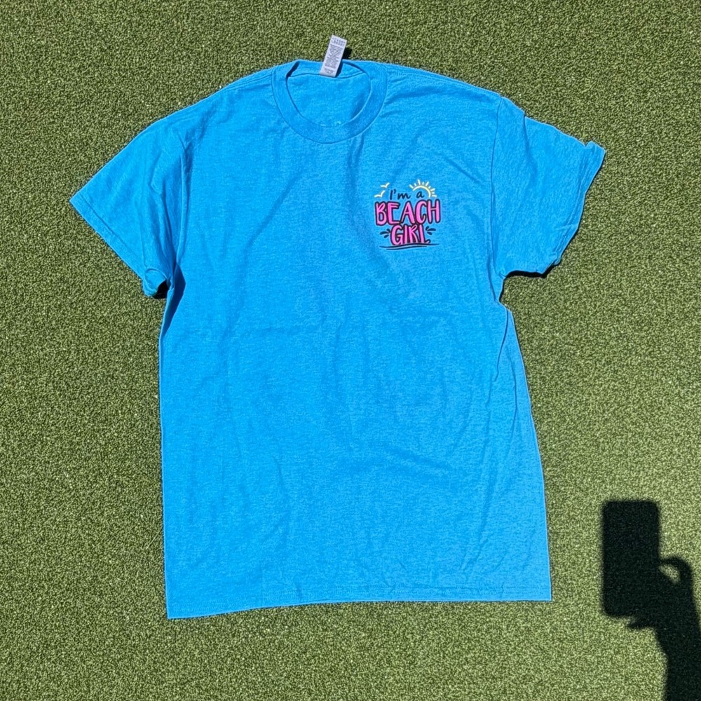 Beach Girl All the Colors of Summer Sea Turtle Graphic T-Shirt Turquoise Blue M